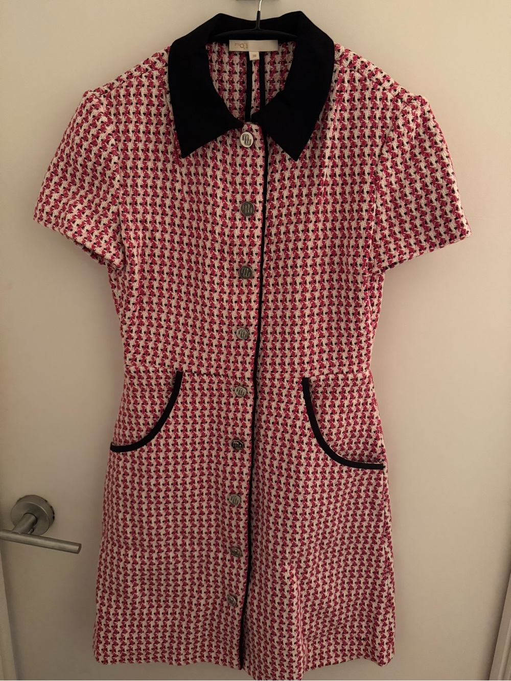 MAJE PINK TWEED COLLARED BUTTONED DRESS - Picture 3 of 4